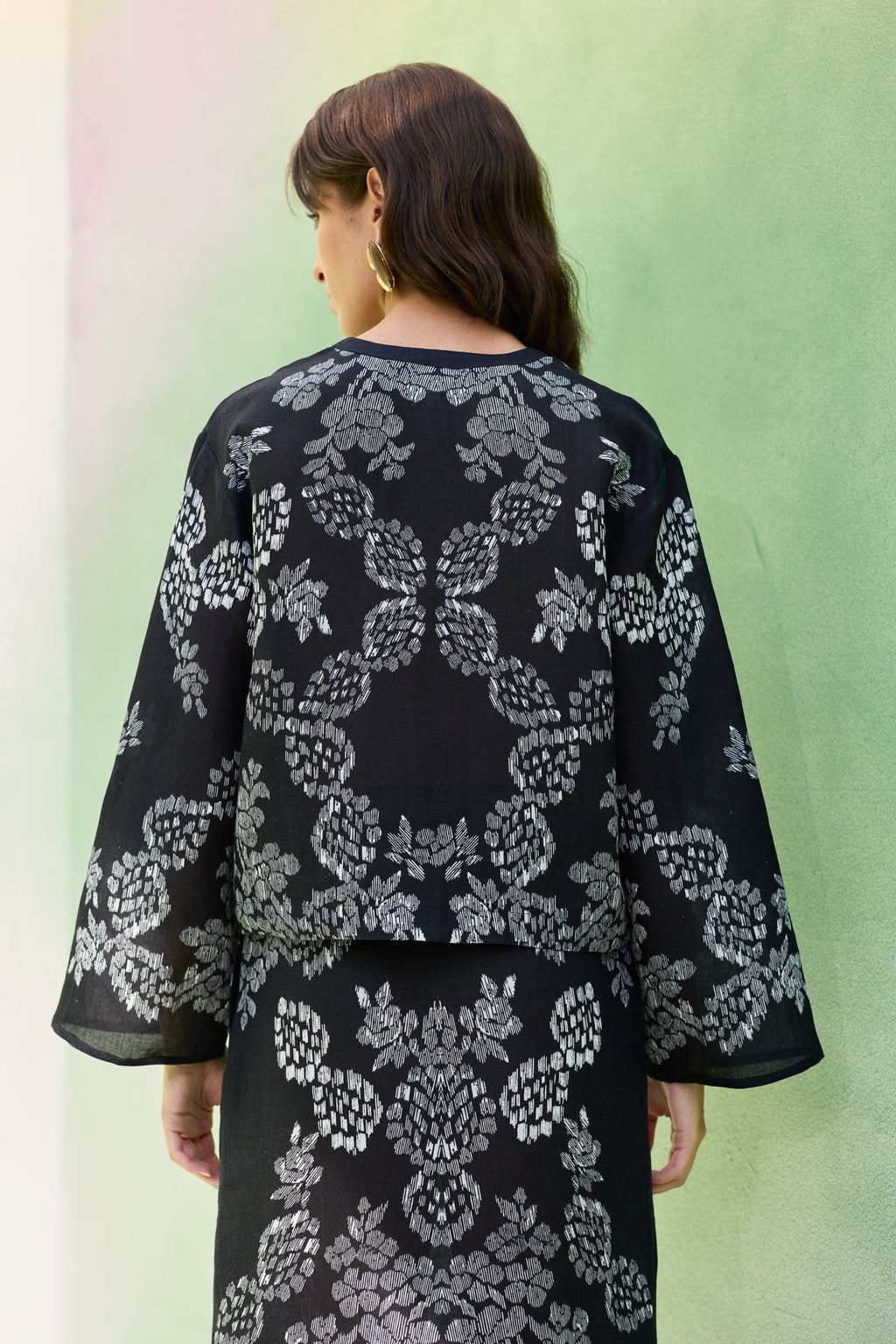 Black Floral Ikat Top and Skirt Set