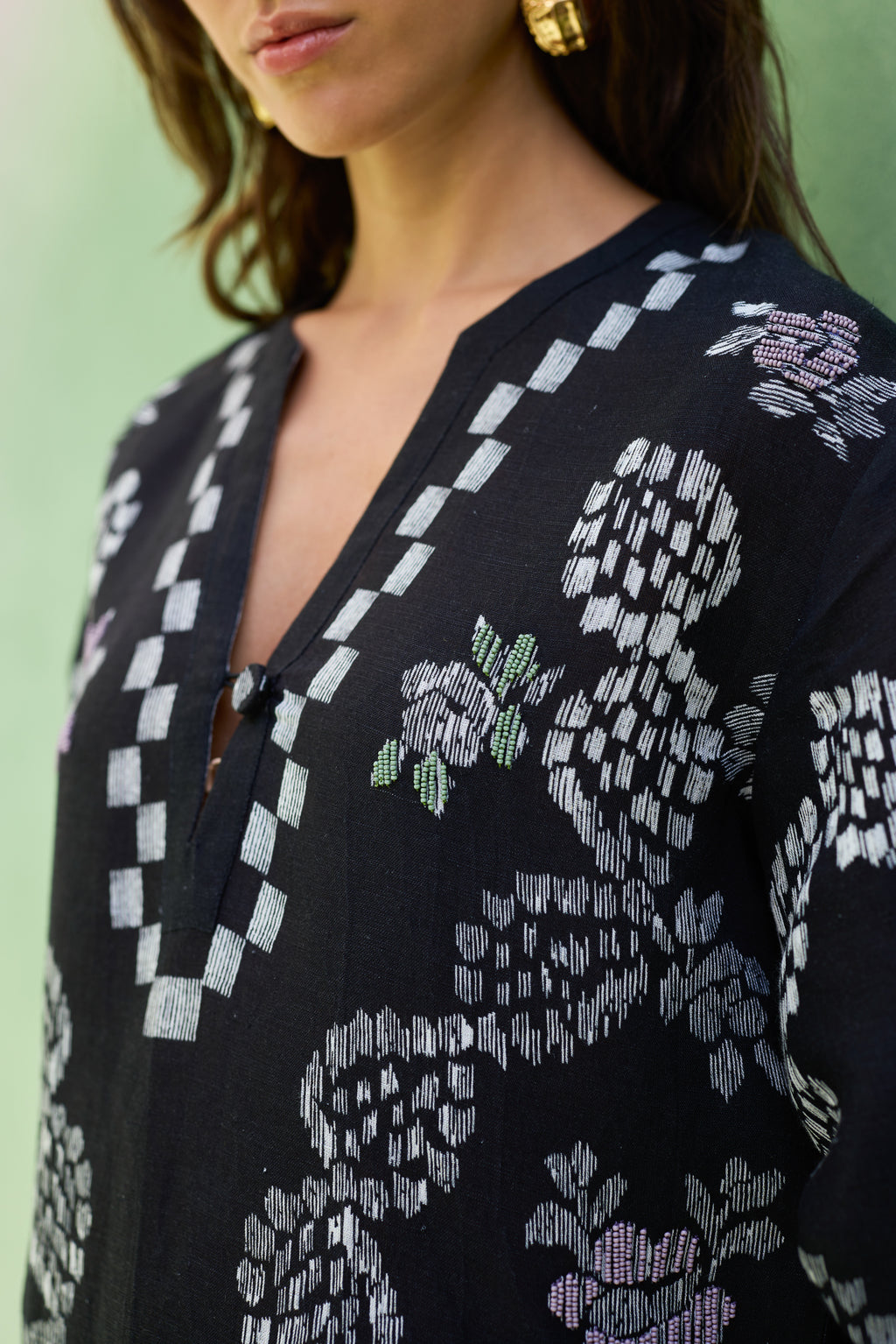 Black Floral Ikat Top and Skirt Set