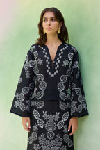 Black Floral Ikat Top and Skirt Set