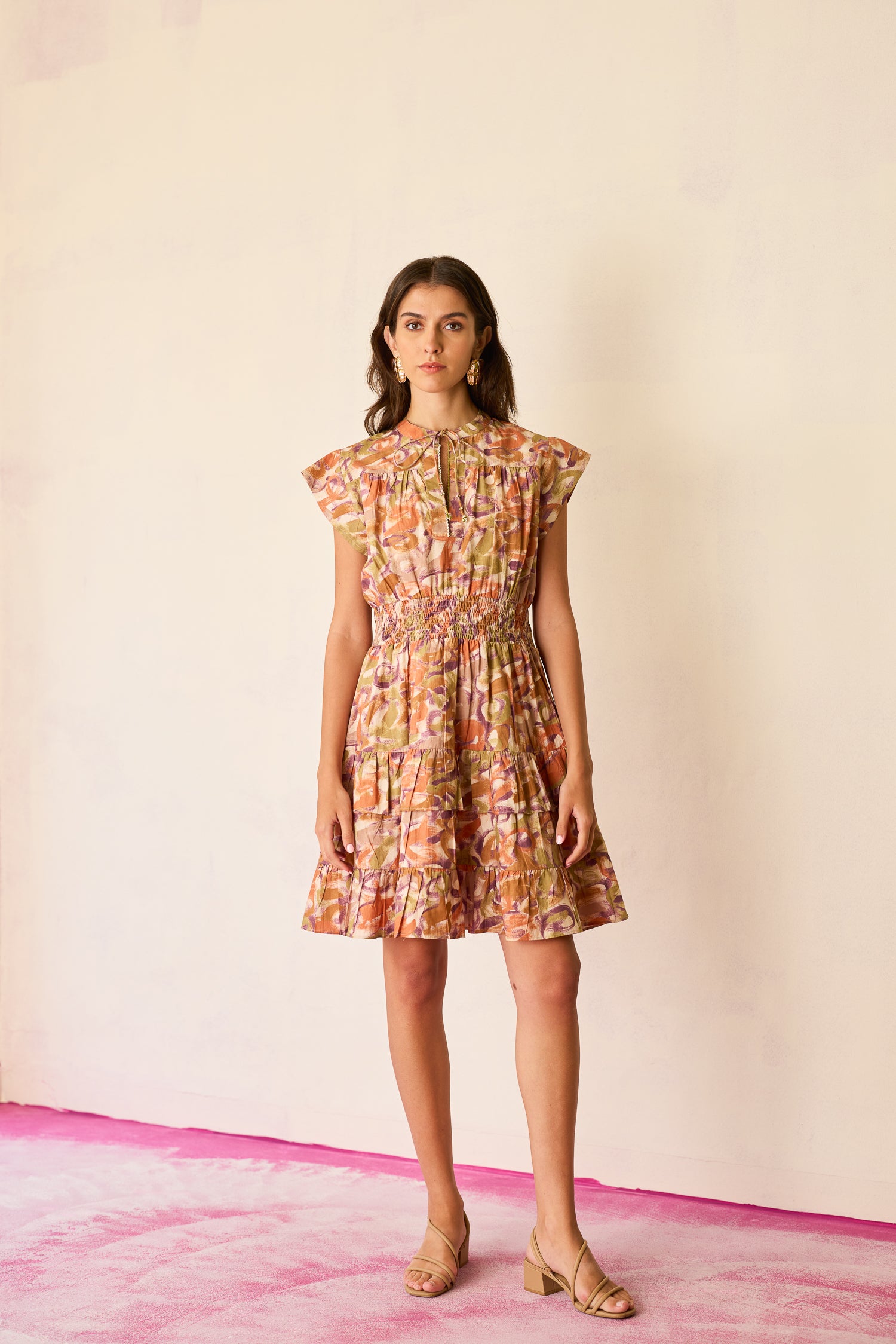 Brushstroke Gathered Mini Dress