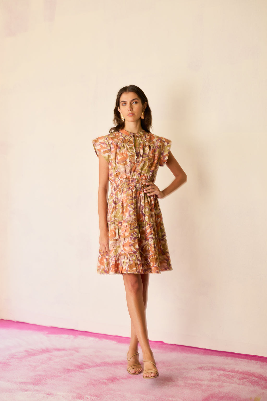 Brushstroke Gathered Mini Dress