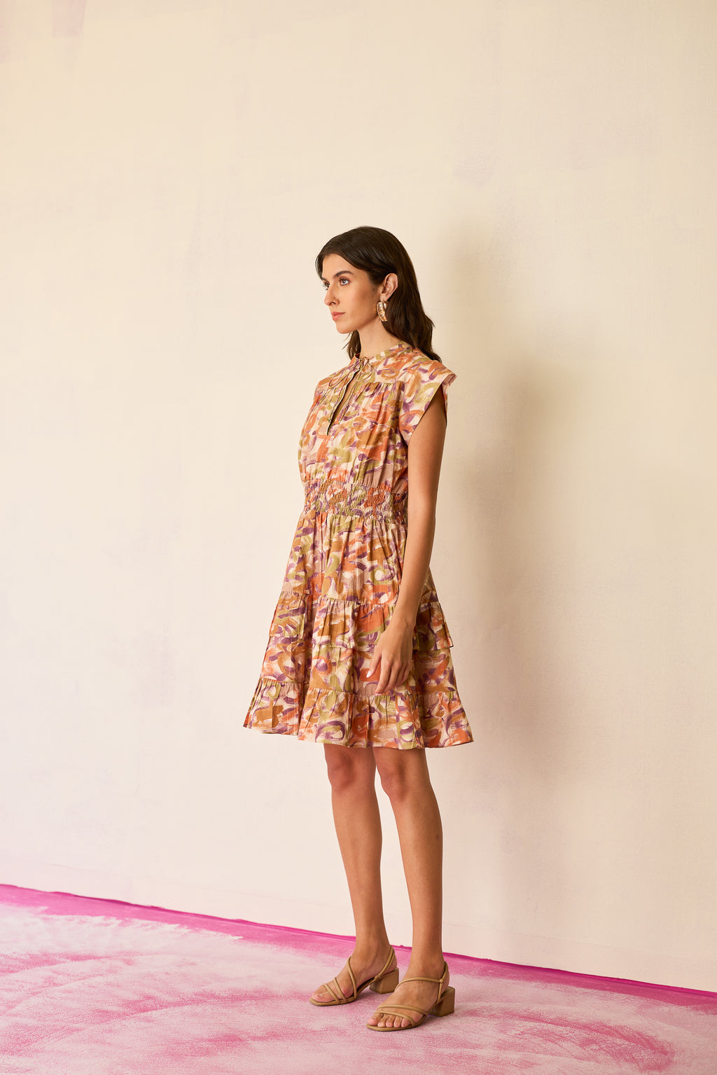 Brushstroke Gathered Mini Dress