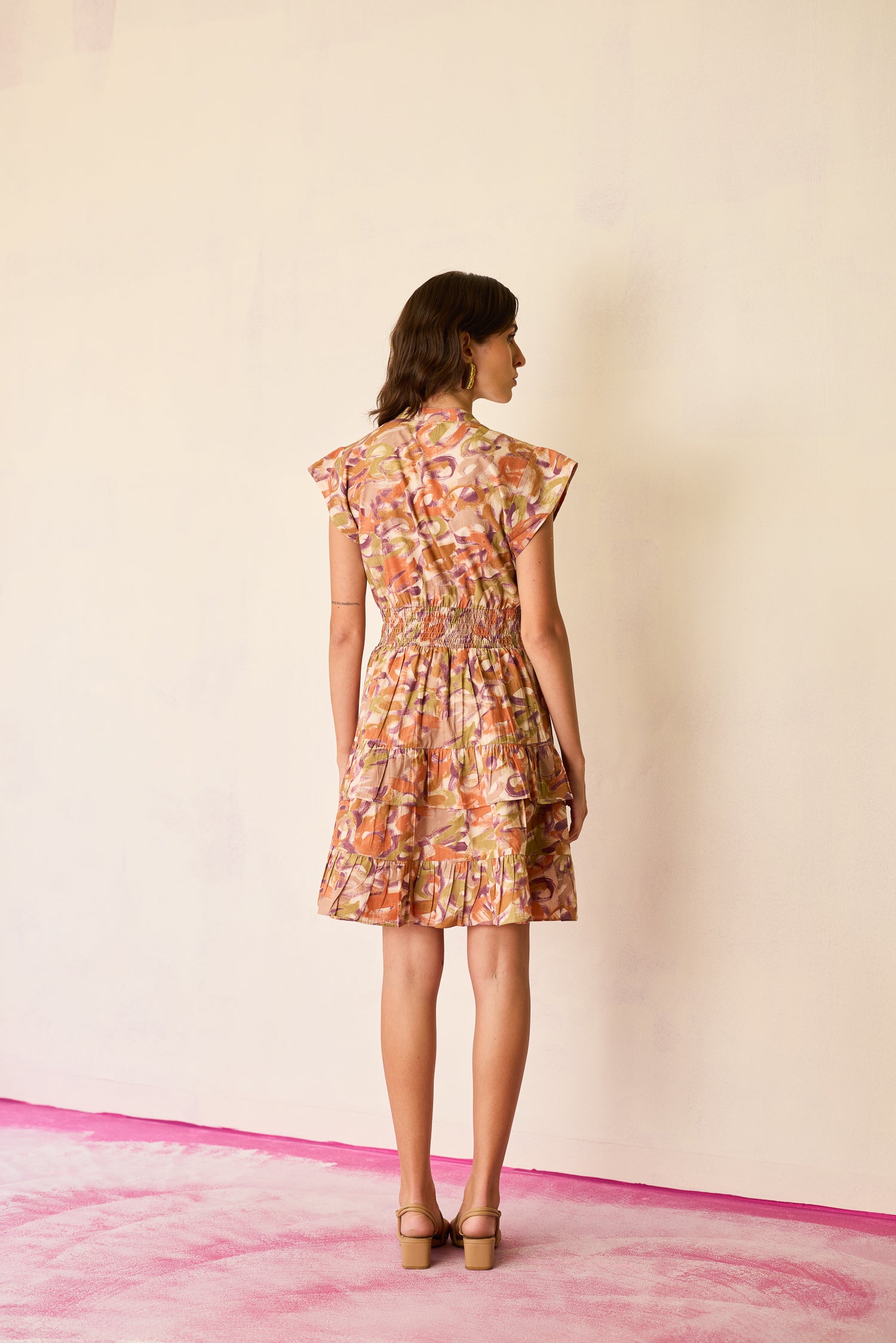 Brushstroke Gathered Mini Dress