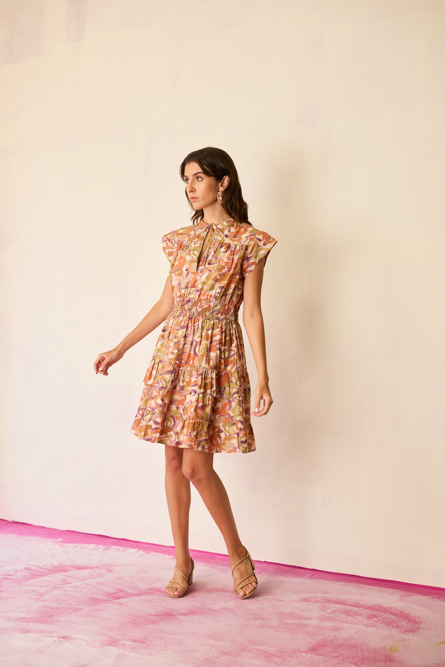 Brushstroke Gathered Mini Dress