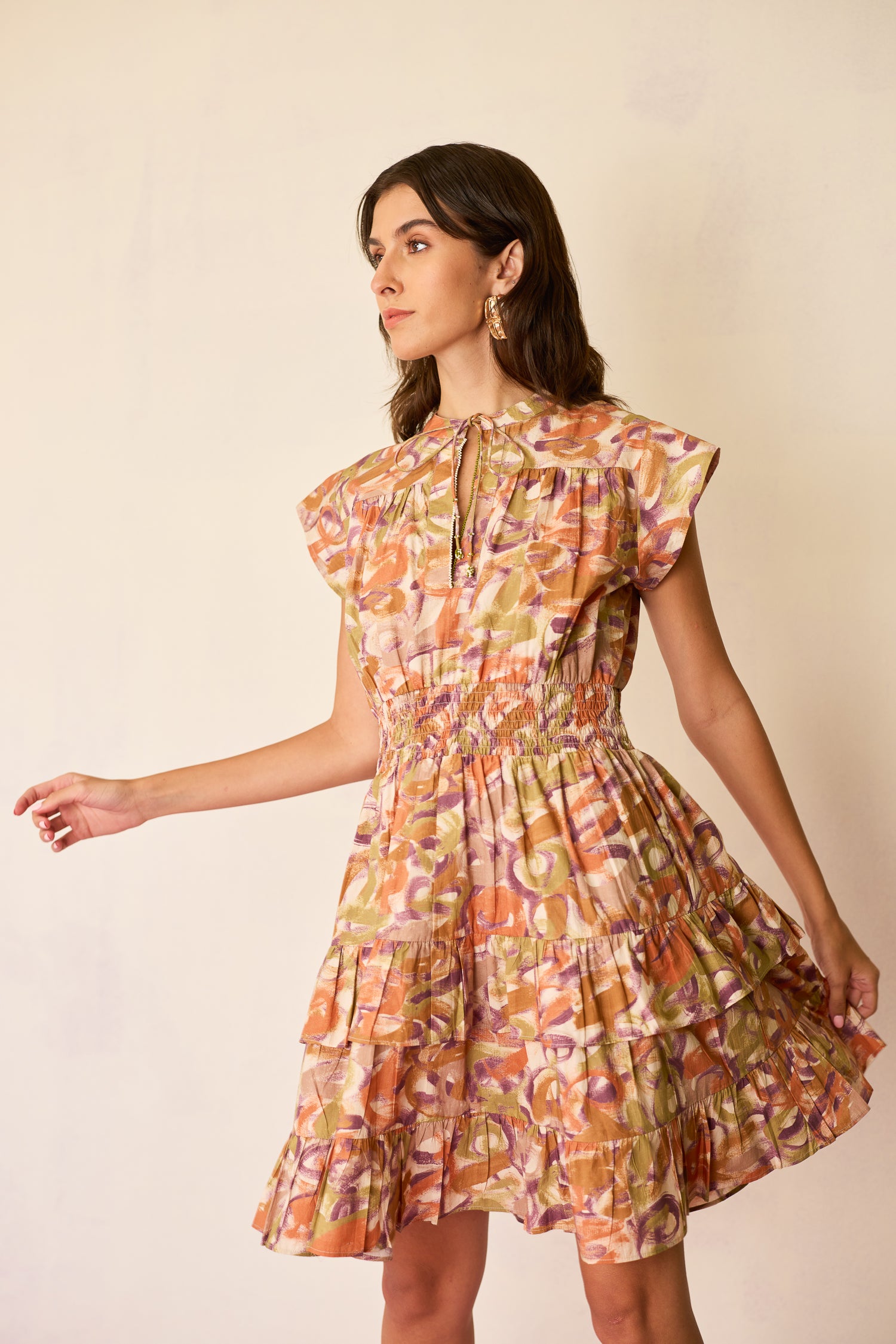 Brushstroke Gathered Mini Dress