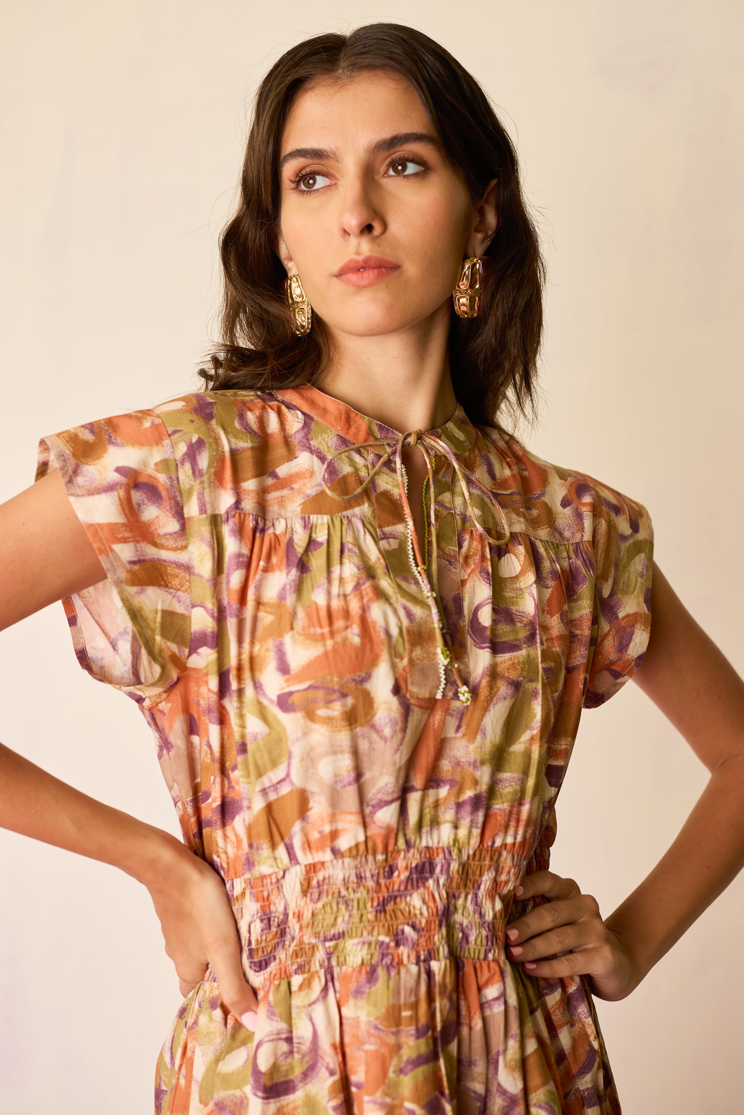 Brushstroke Gathered Mini Dress