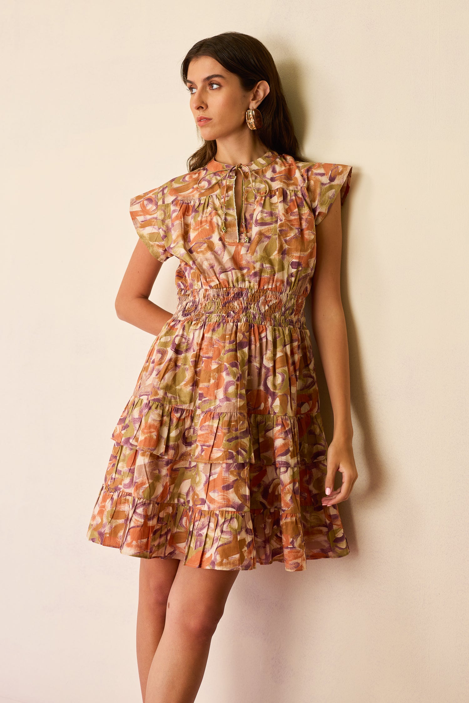 Brushstroke Gathered Mini Dress