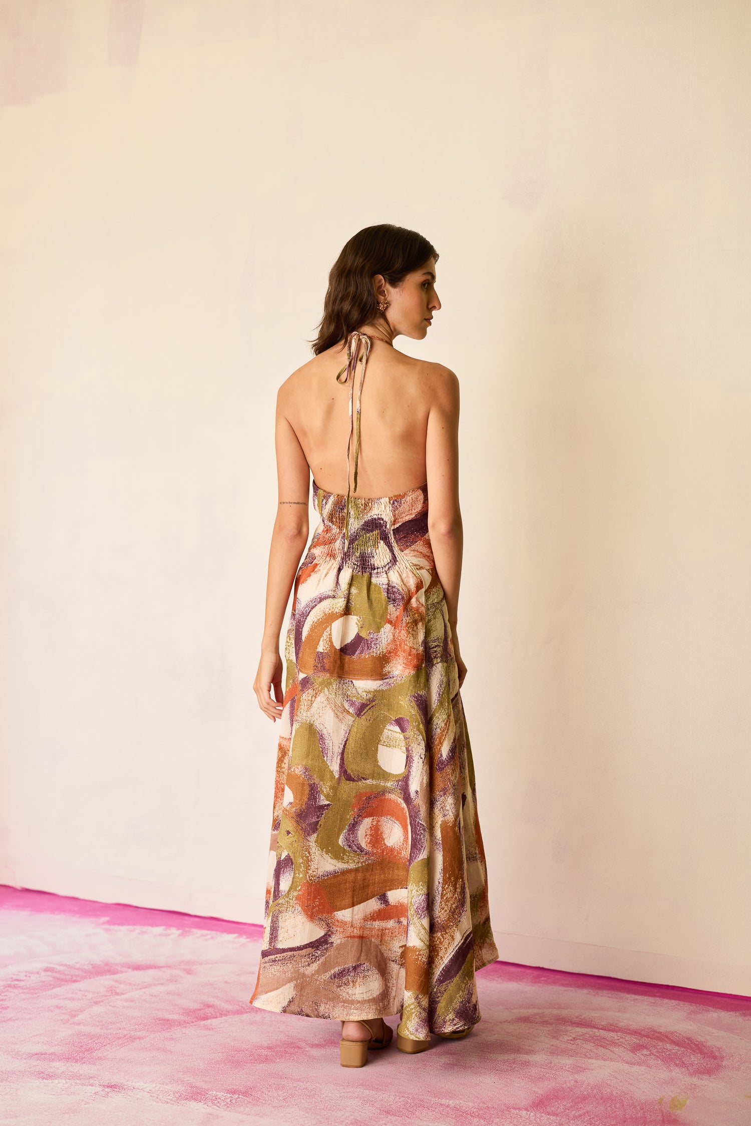 Brushstroke Halter Neck Maxi Dress