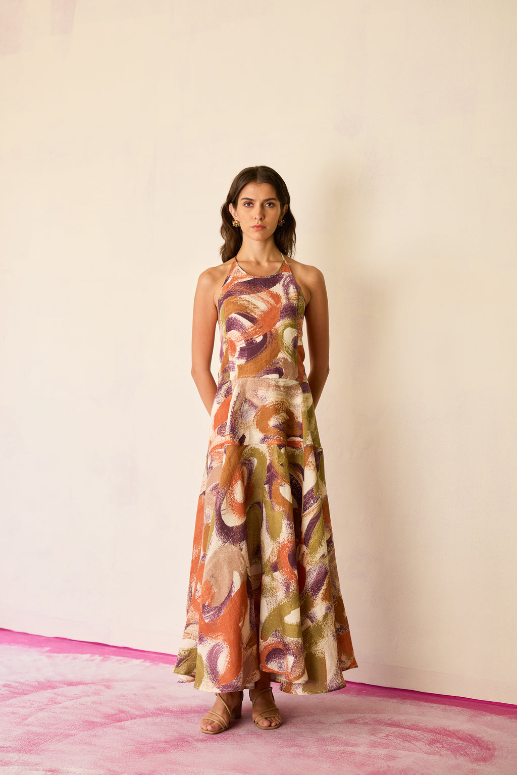 Brushstroke Halter Neck Maxi Dress