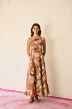Brushstroke Halter Neck Maxi Dress