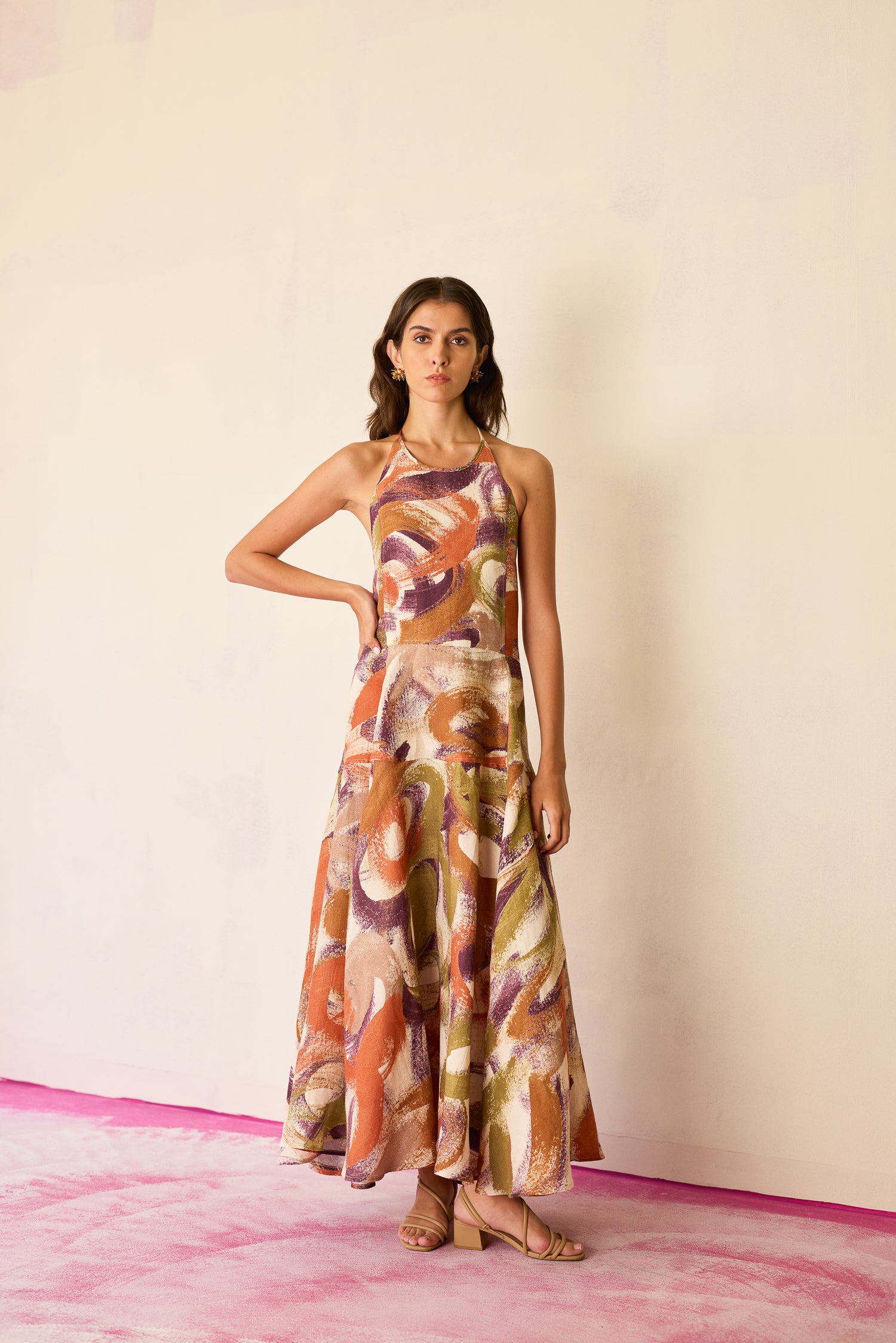 Brushstroke Halter Neck Maxi Dress
