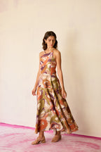 Brushstroke Halter Neck Maxi Dress