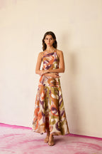 Brushstroke Halter Neck Maxi Dress