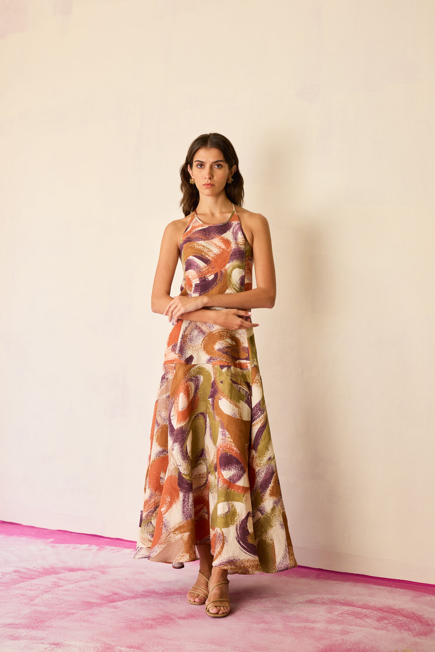 Brushstroke Halter Neck Maxi Dress