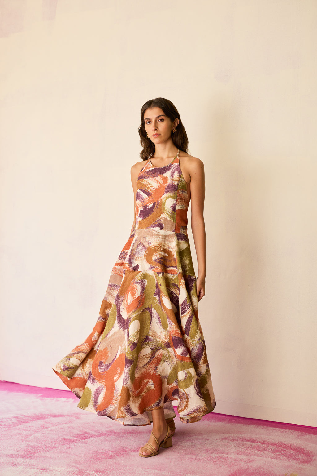 Brushstroke Halter Neck Maxi Dress