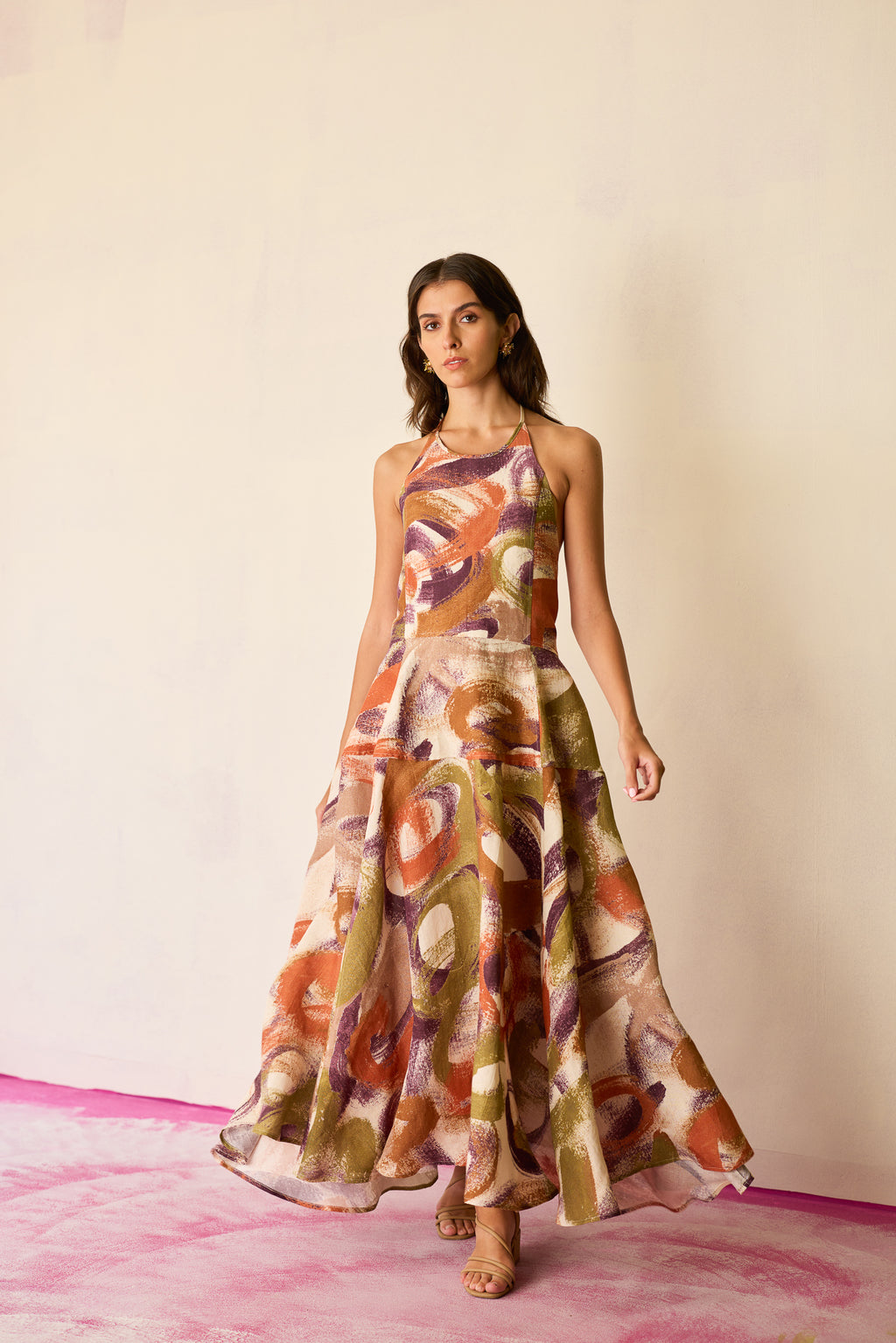 Brushstroke Halter Neck Maxi Dress