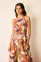 Brushstroke Halter Neck Maxi Dress