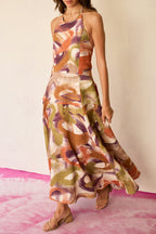 Brushstroke Halter Neck Maxi Dress