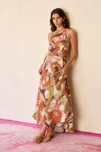 Brushstroke Halter Neck Maxi Dress