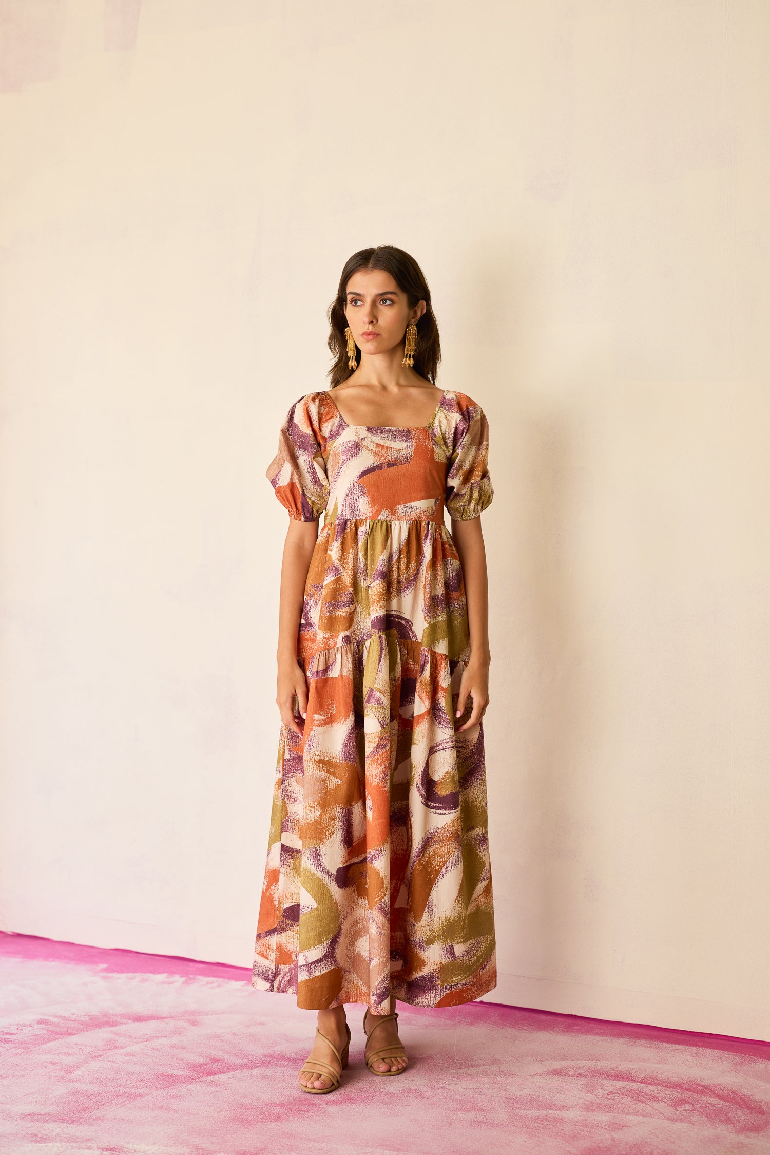 Brushstroke Smocked Maxi Dress