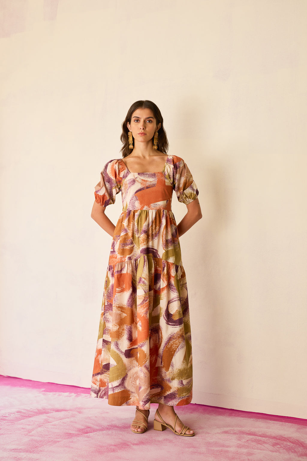 Brushstroke Smocked Maxi Dress