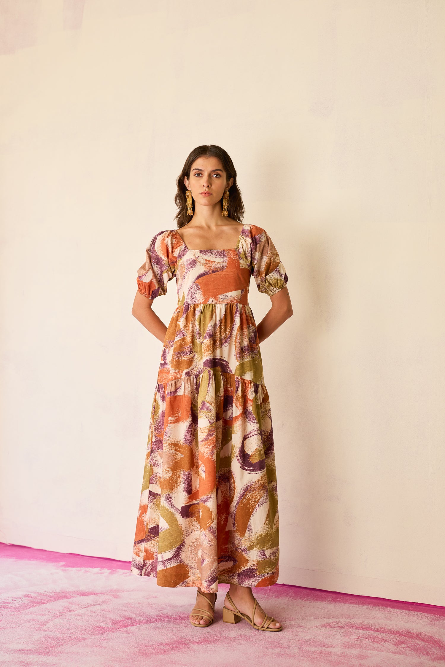 Brushstroke Smocked Maxi Dress