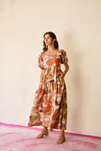 Brushstroke Smocked Maxi Dress