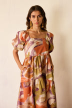 Brushstroke Smocked Maxi Dress