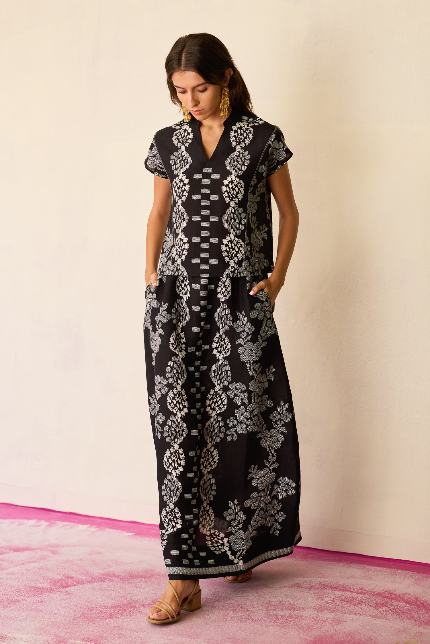 Black Geometric Ikat Co-ord Set