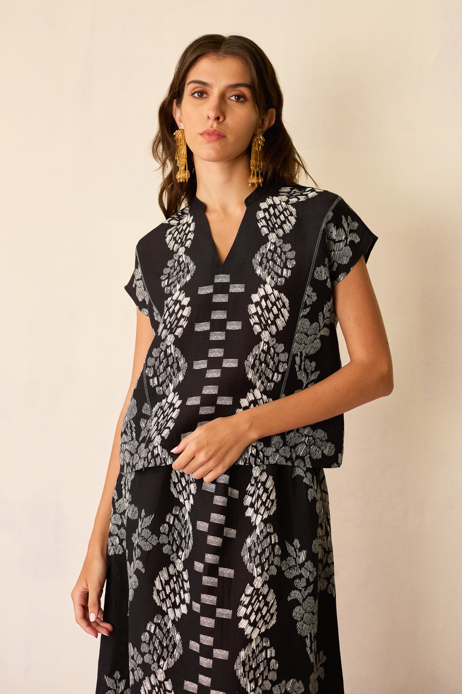 Black Geometric Ikat Co-ord Set