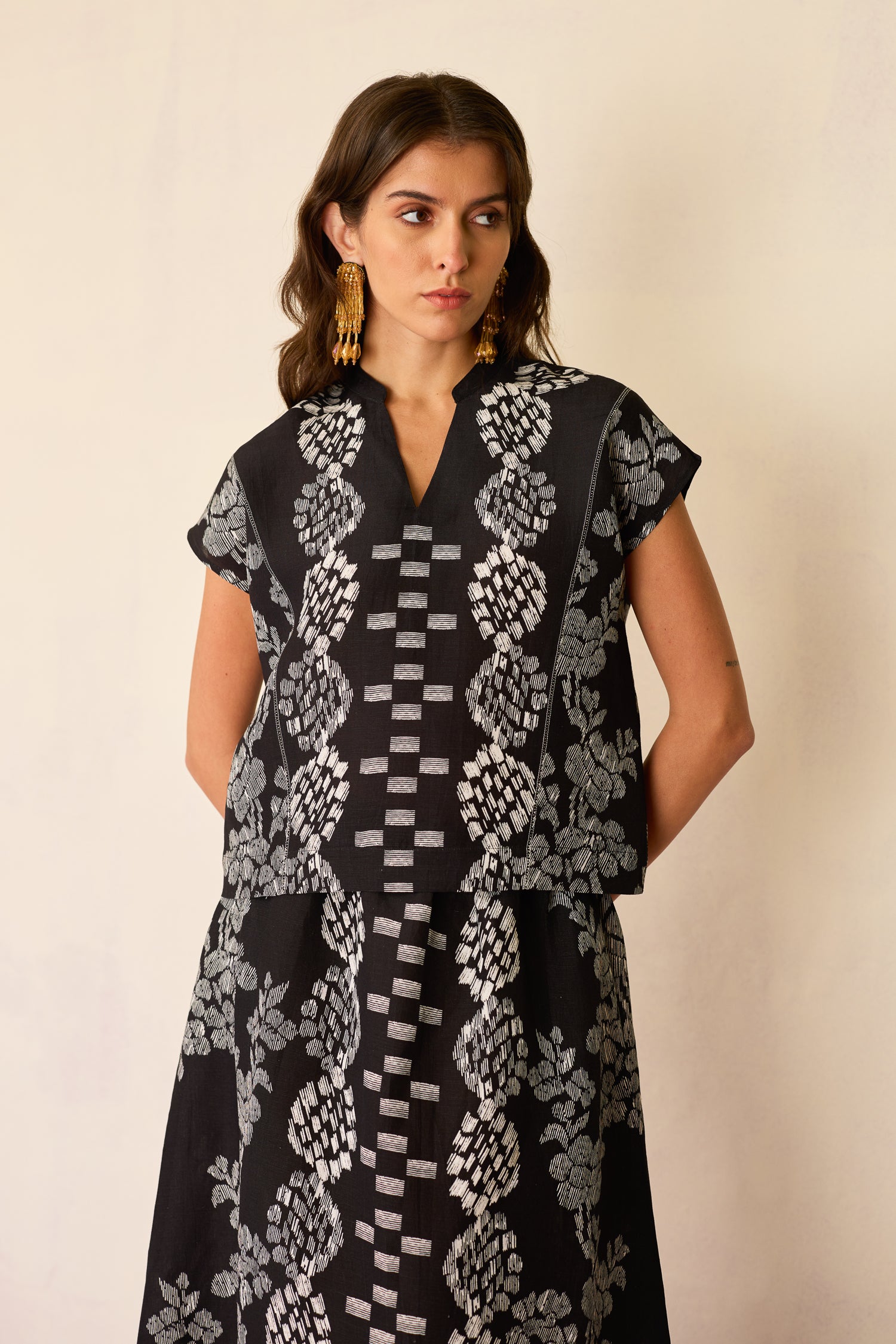 Black Geometric Ikat Co-ord Set
