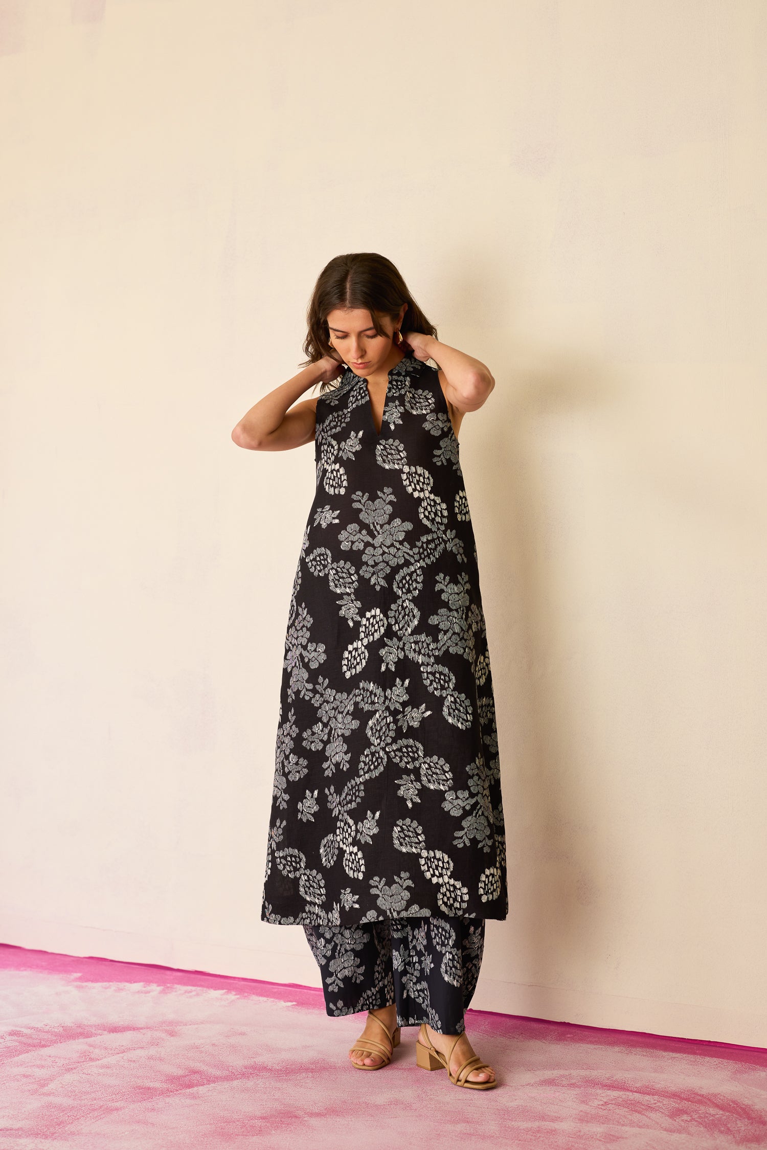 All-over Black Floral Ikat Co-ord Set