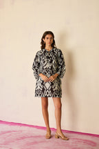 Greyscale Oversized Ikat Shift Dress