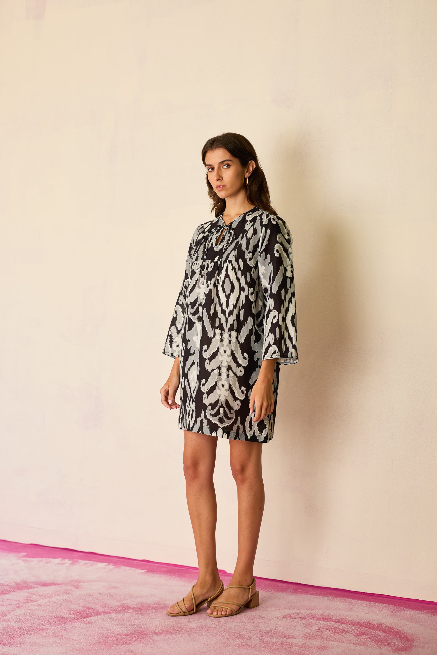 Greyscale Oversized Ikat Shift Dress