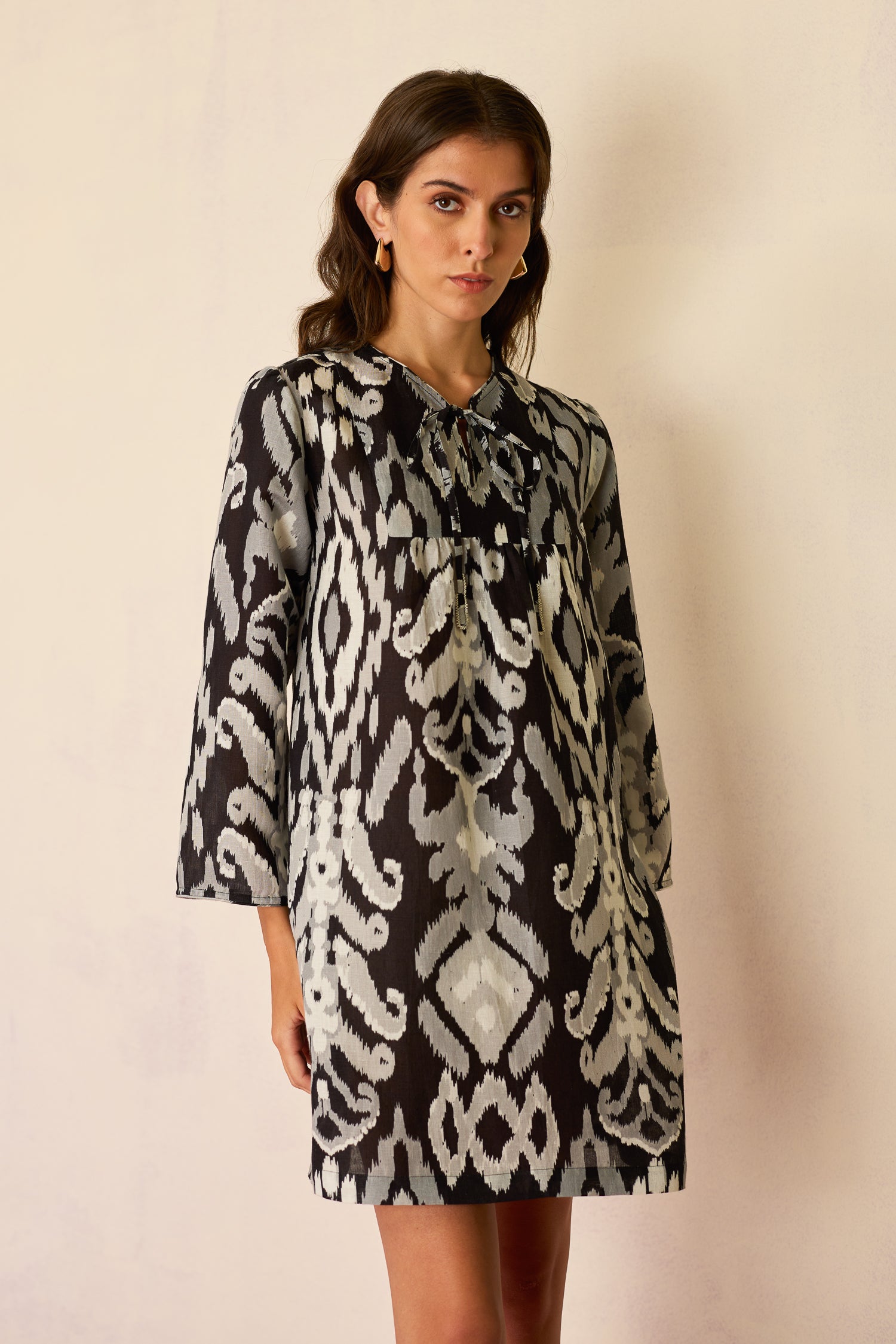 Greyscale Oversized Ikat Shift Dress