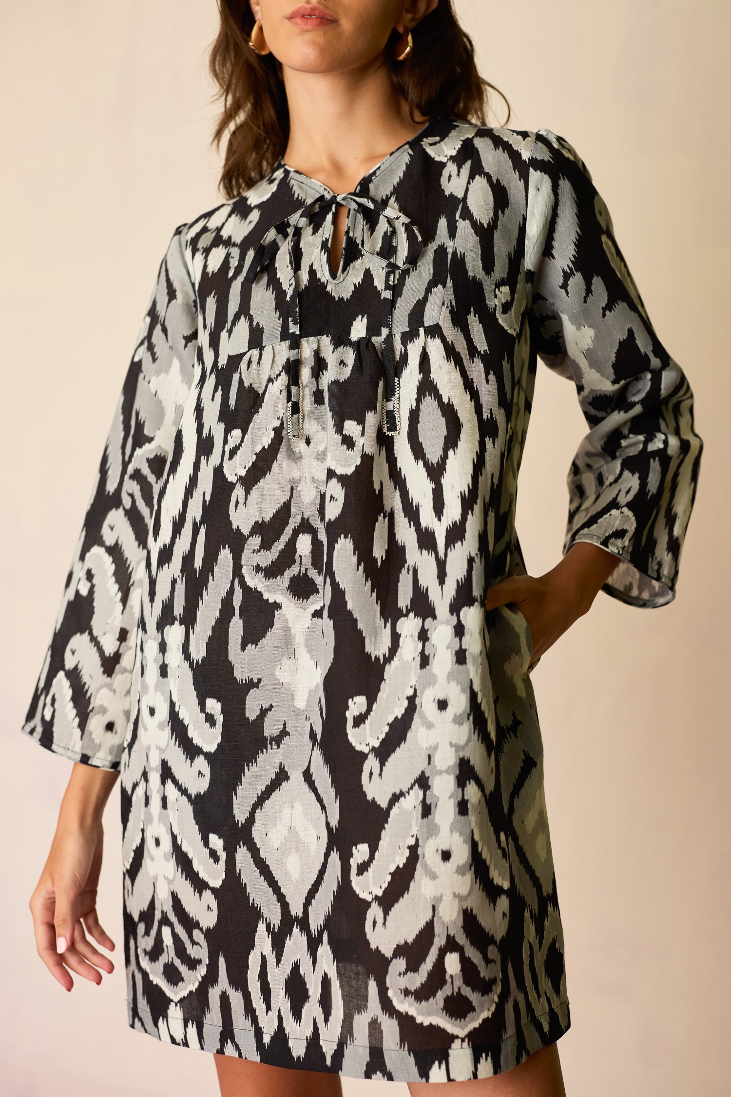 Greyscale Oversized Ikat Shift Dress