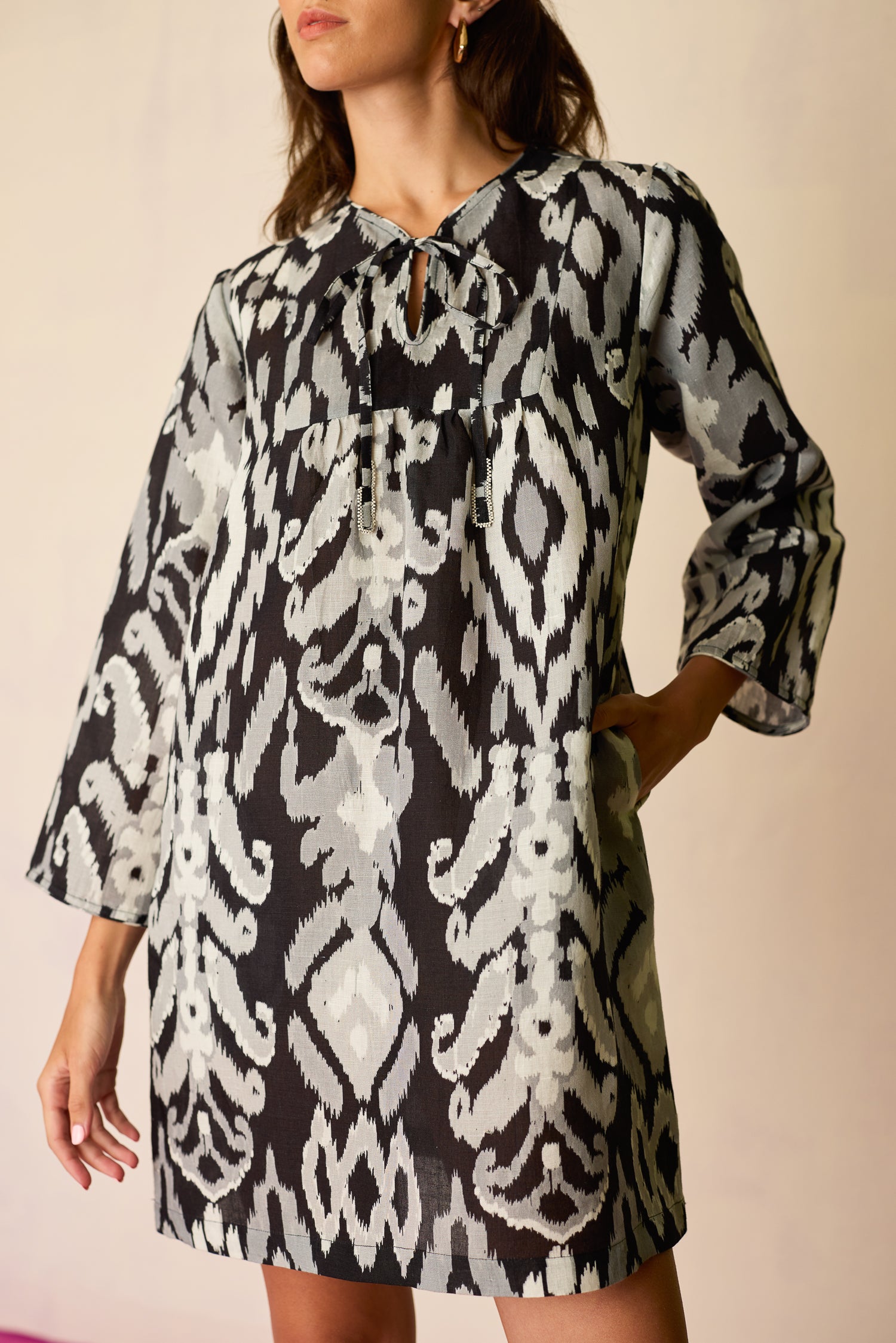 Greyscale Oversized Ikat Shift Dress