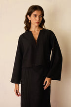 Black Solid Top And Straight Skirt