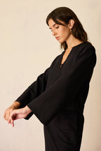 Black Solid Top And Straight Skirt