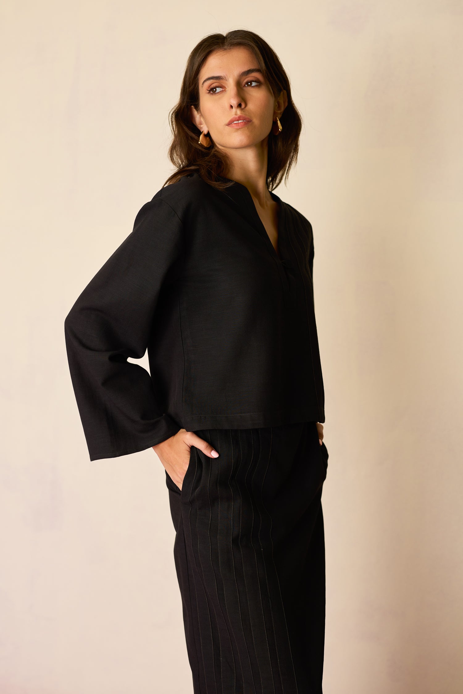 Black Solid Top And Straight Skirt