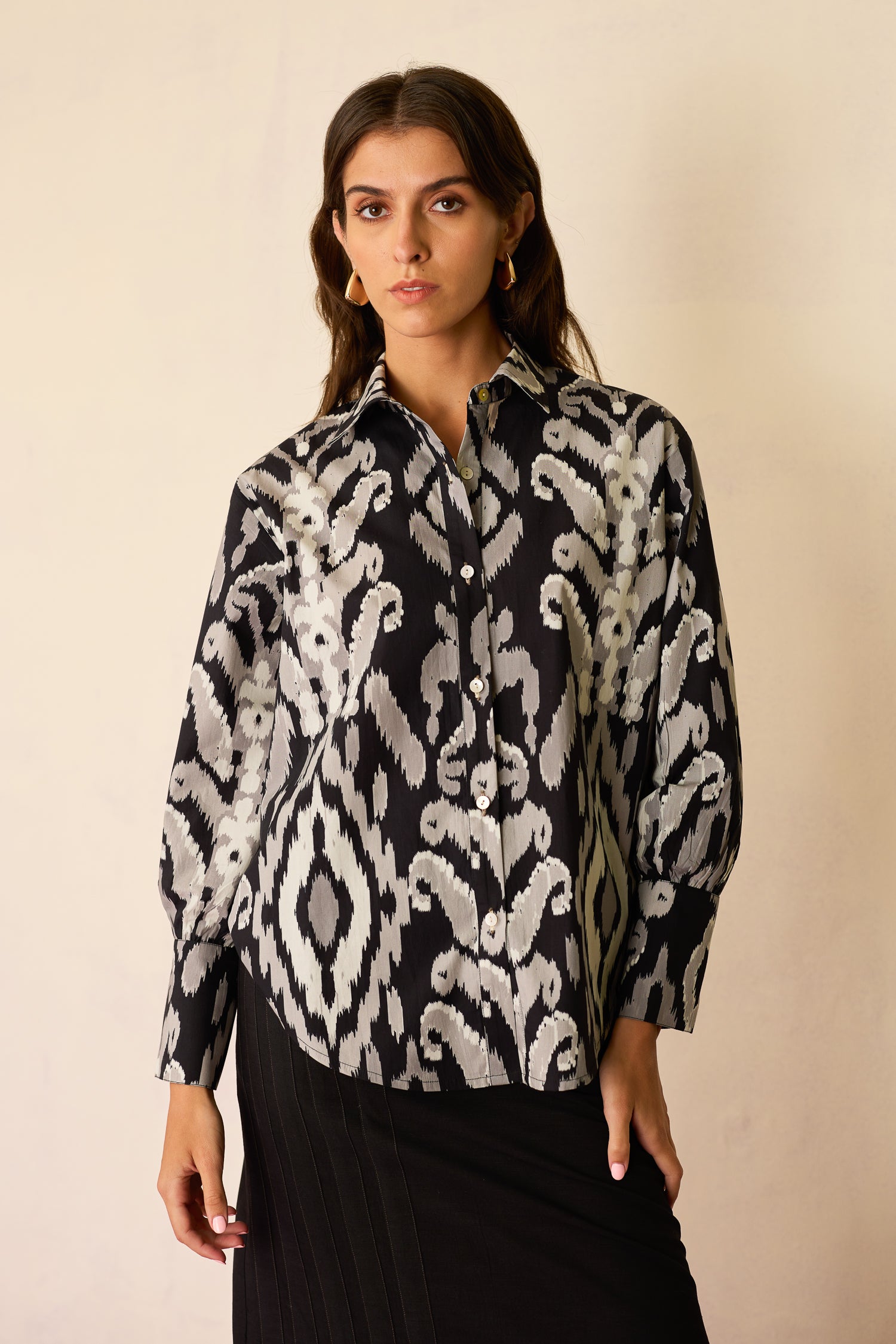 Greyscale Oversized Ikat Shirt