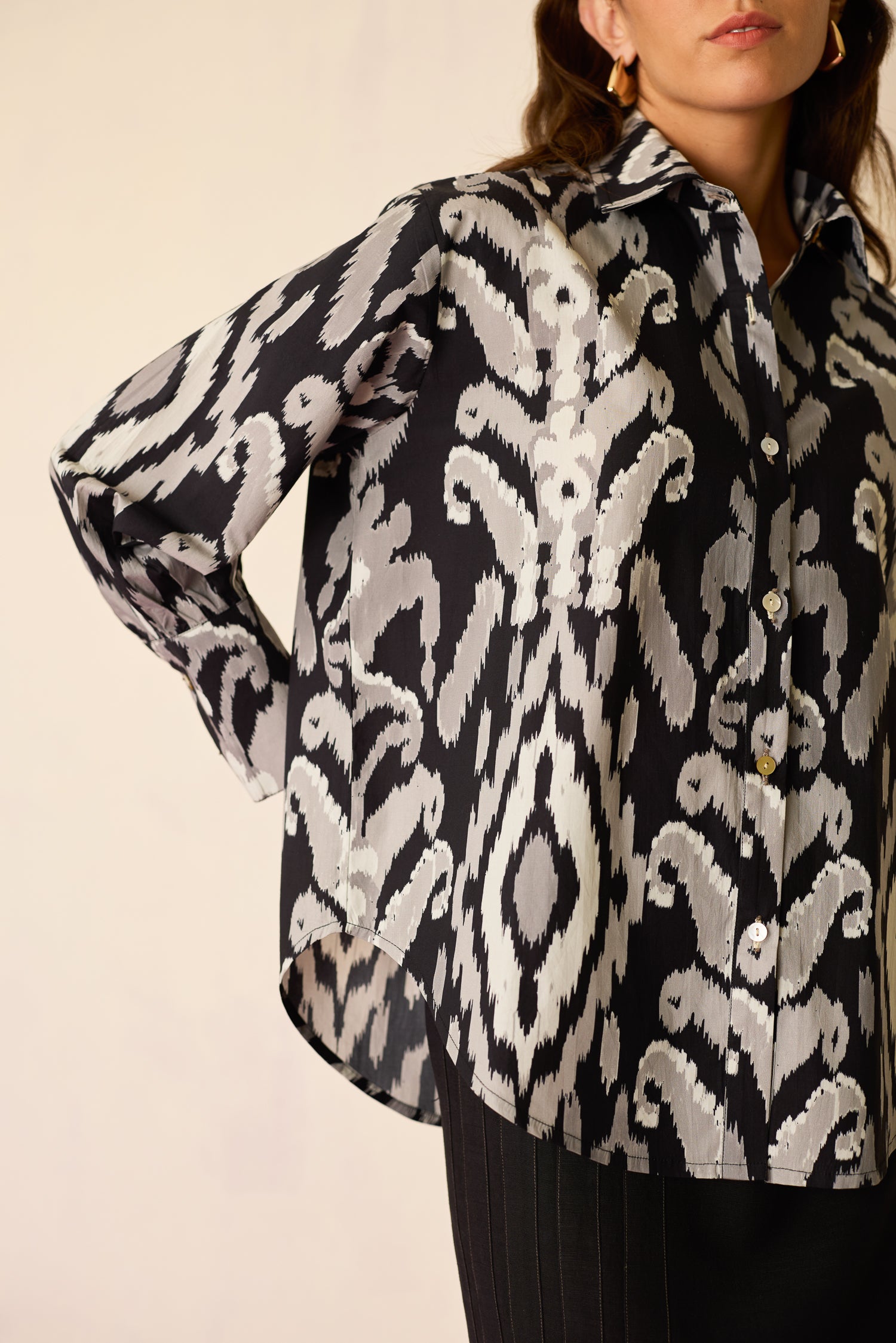 Greyscale Oversized Ikat Shirt