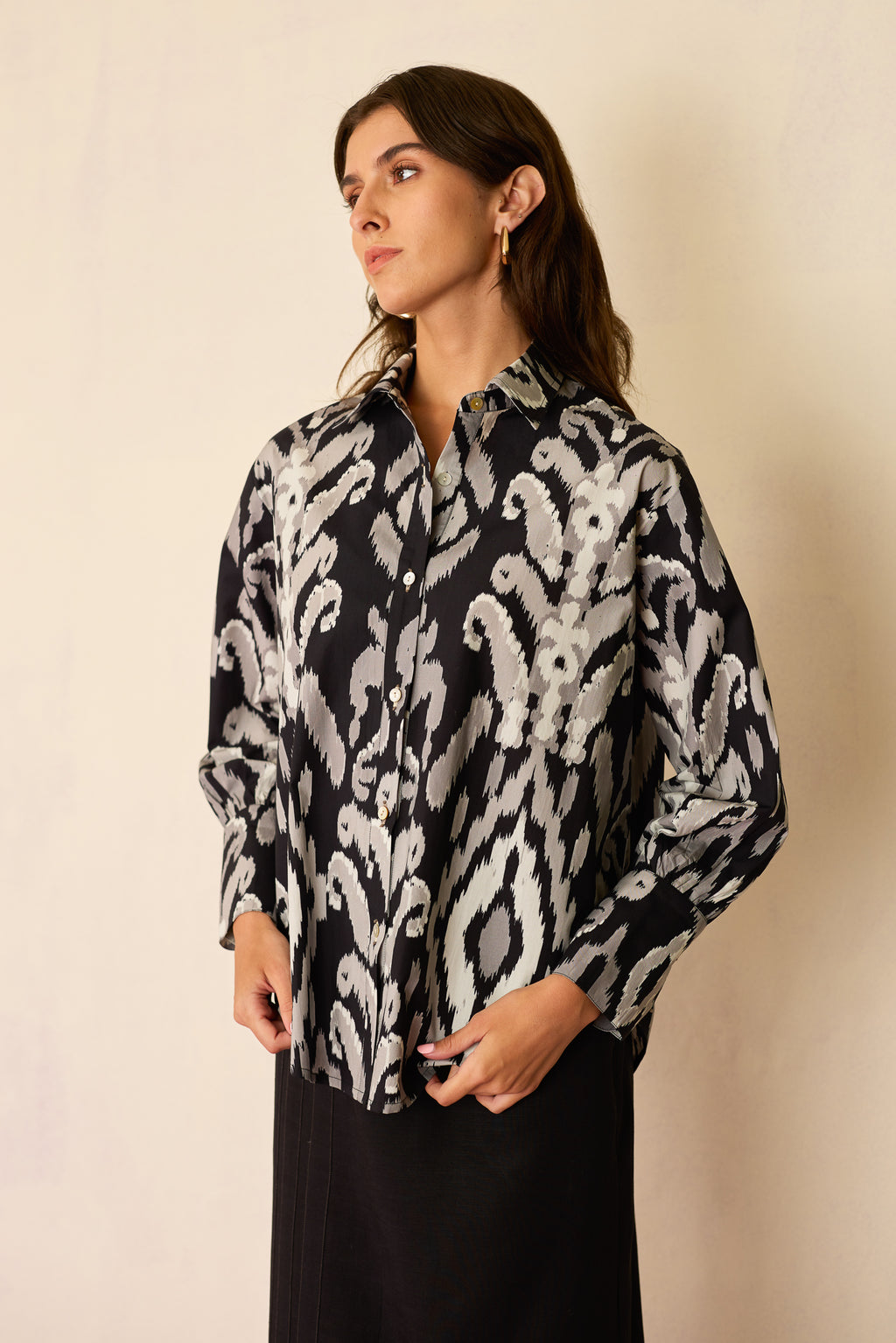 Greyscale Oversized Ikat Shirt