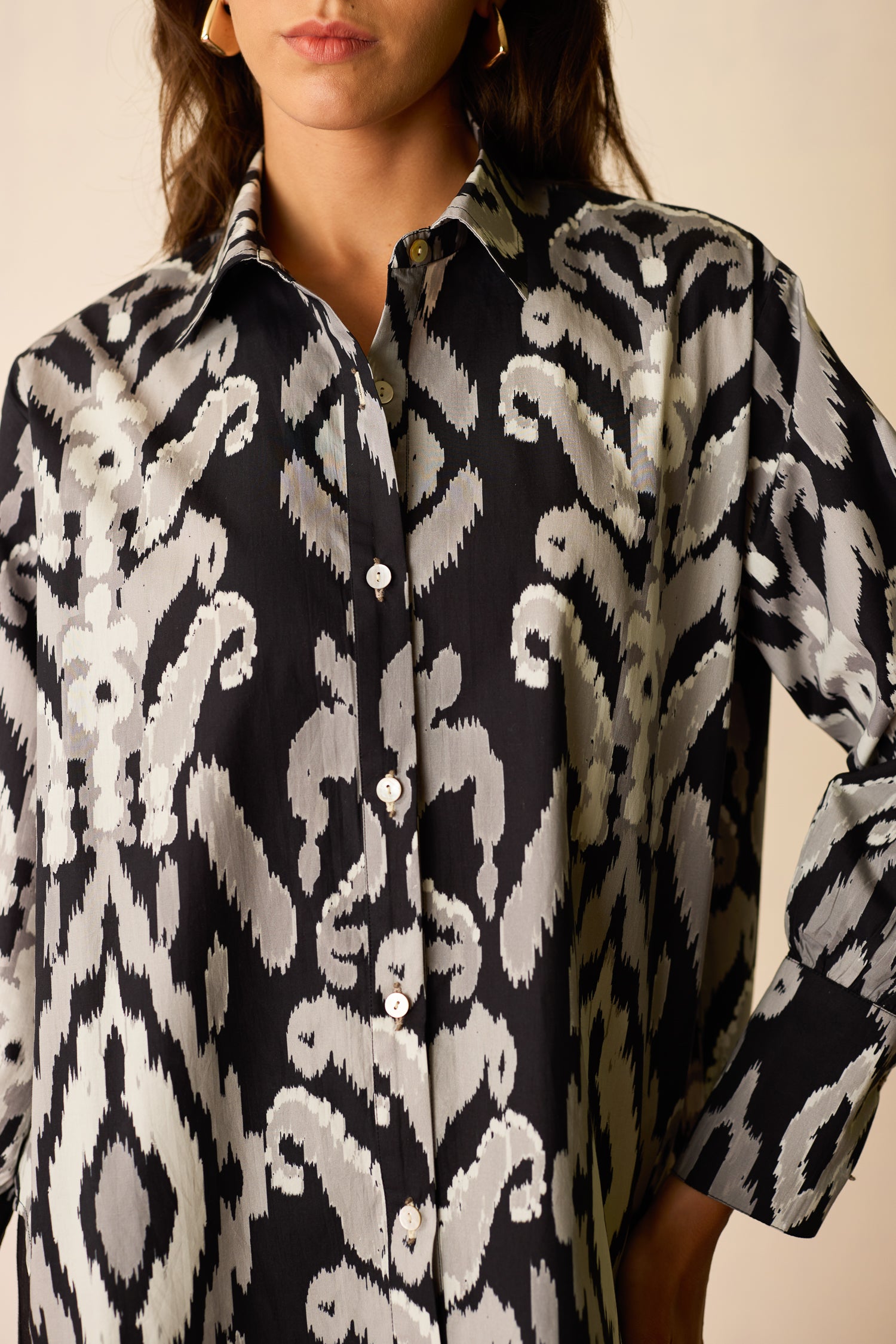 Greyscale Oversized Ikat Shirt