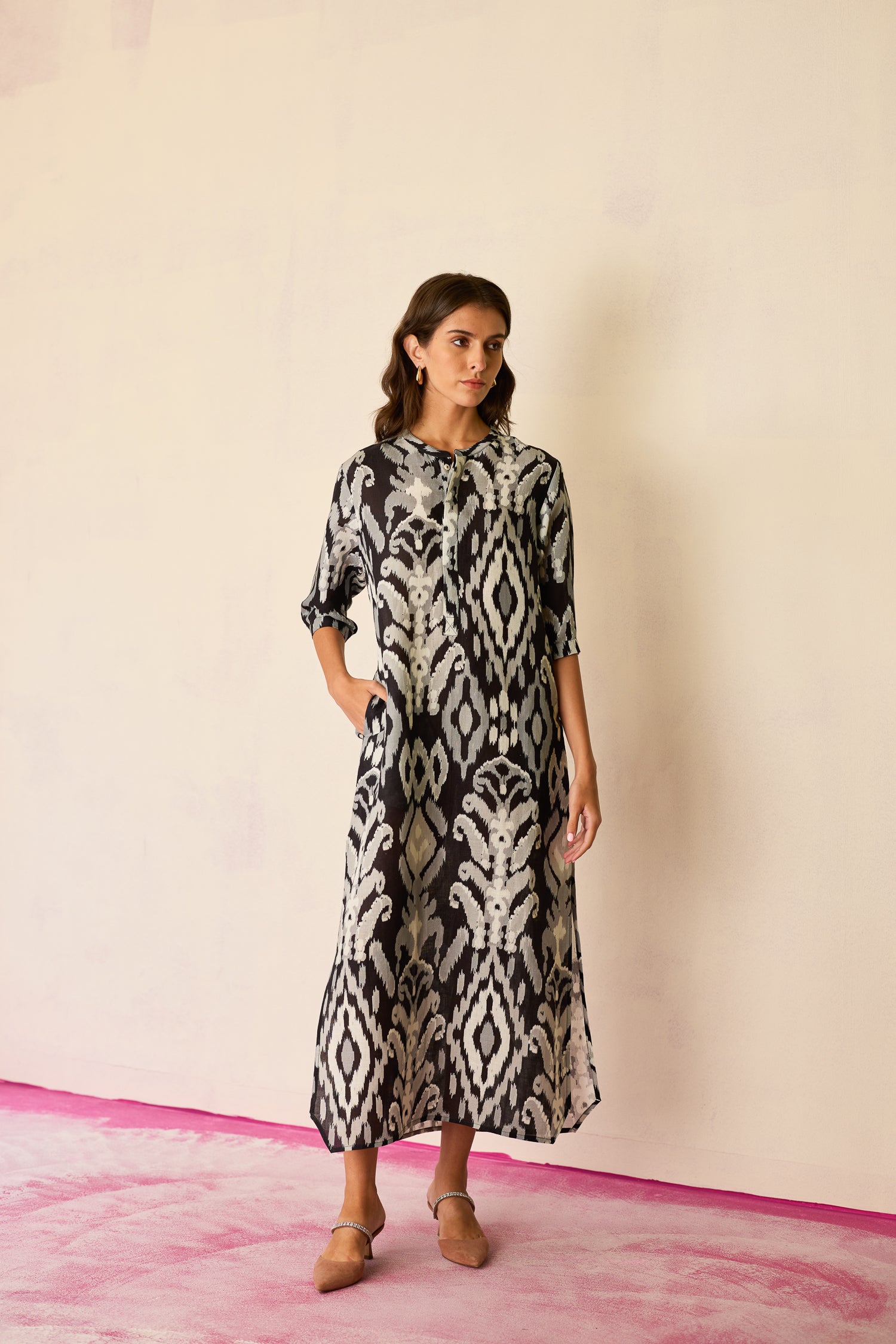 Greyscale Ikat Shirt Dress