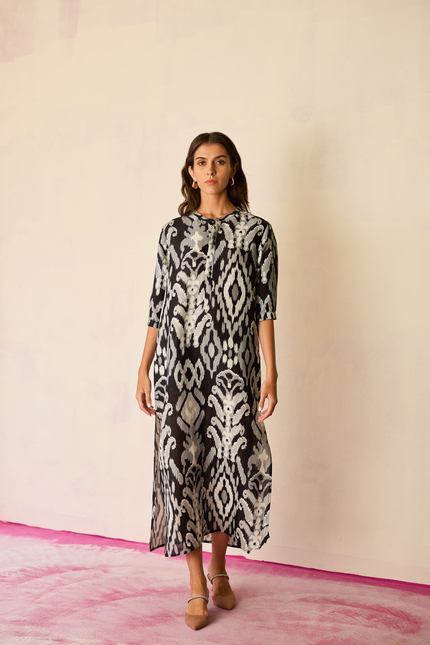 Greyscale Ikat Shirt Dress