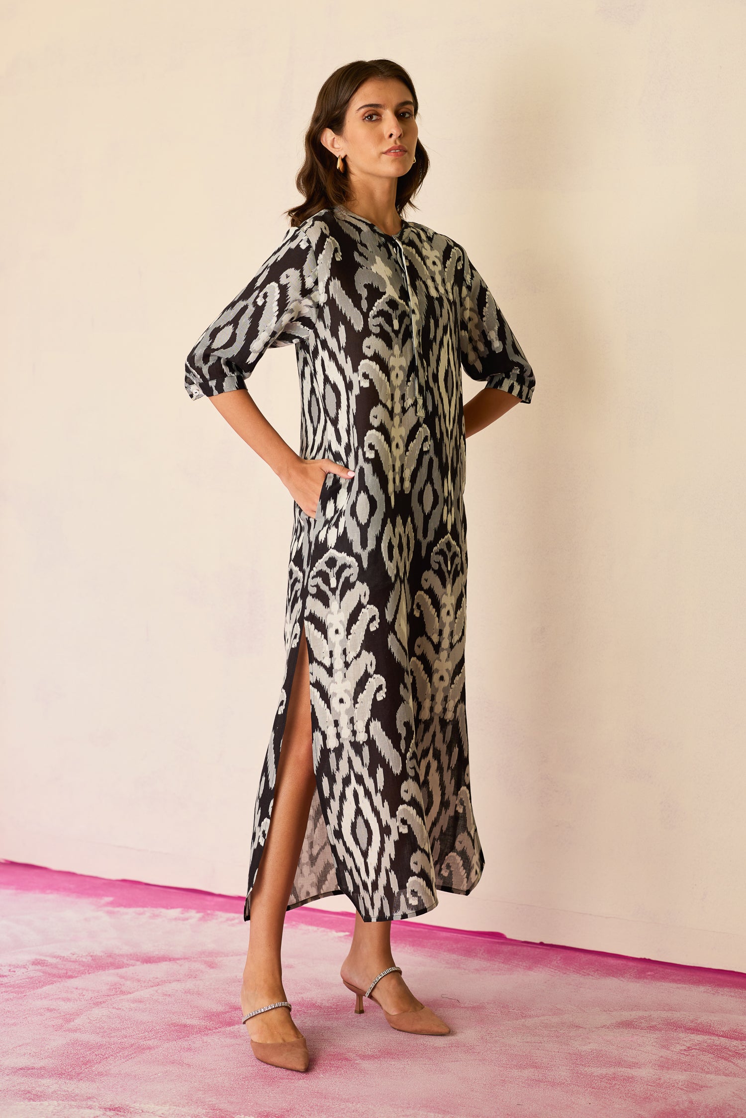 Greyscale Ikat Shirt Dress