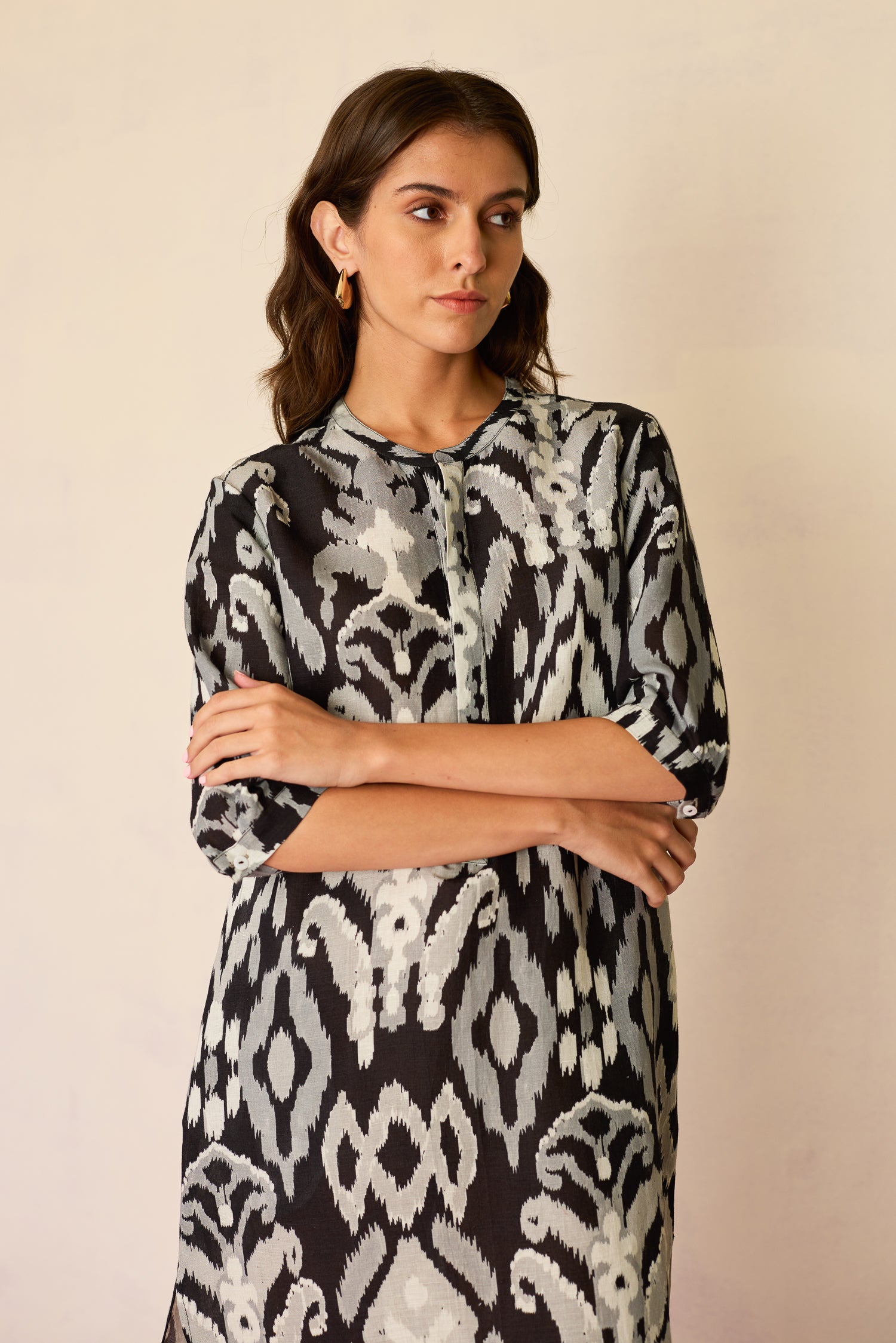 Greyscale Ikat Shirt Dress