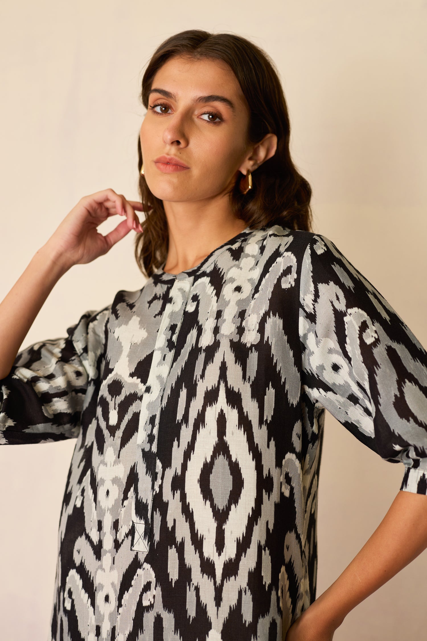 Greyscale Ikat Shirt Dress