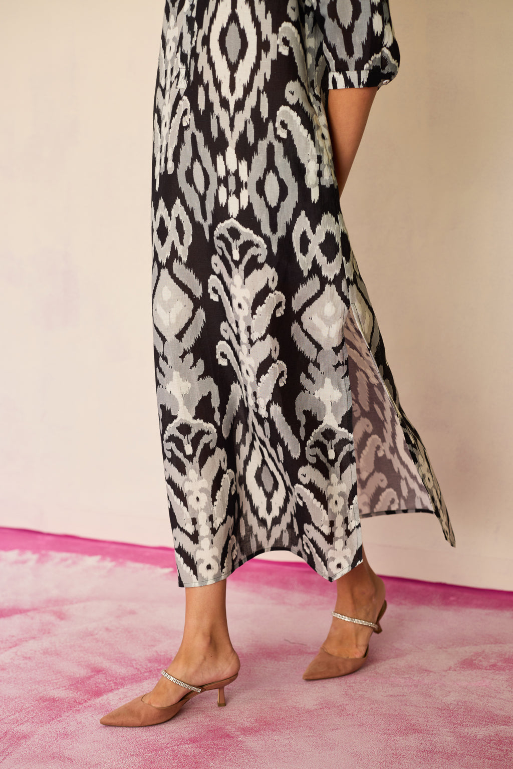Greyscale Ikat Shirt Dress
